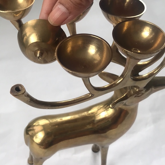 12” brass reindeer candlabra Tealight Candle holde - Picture 8 of 9